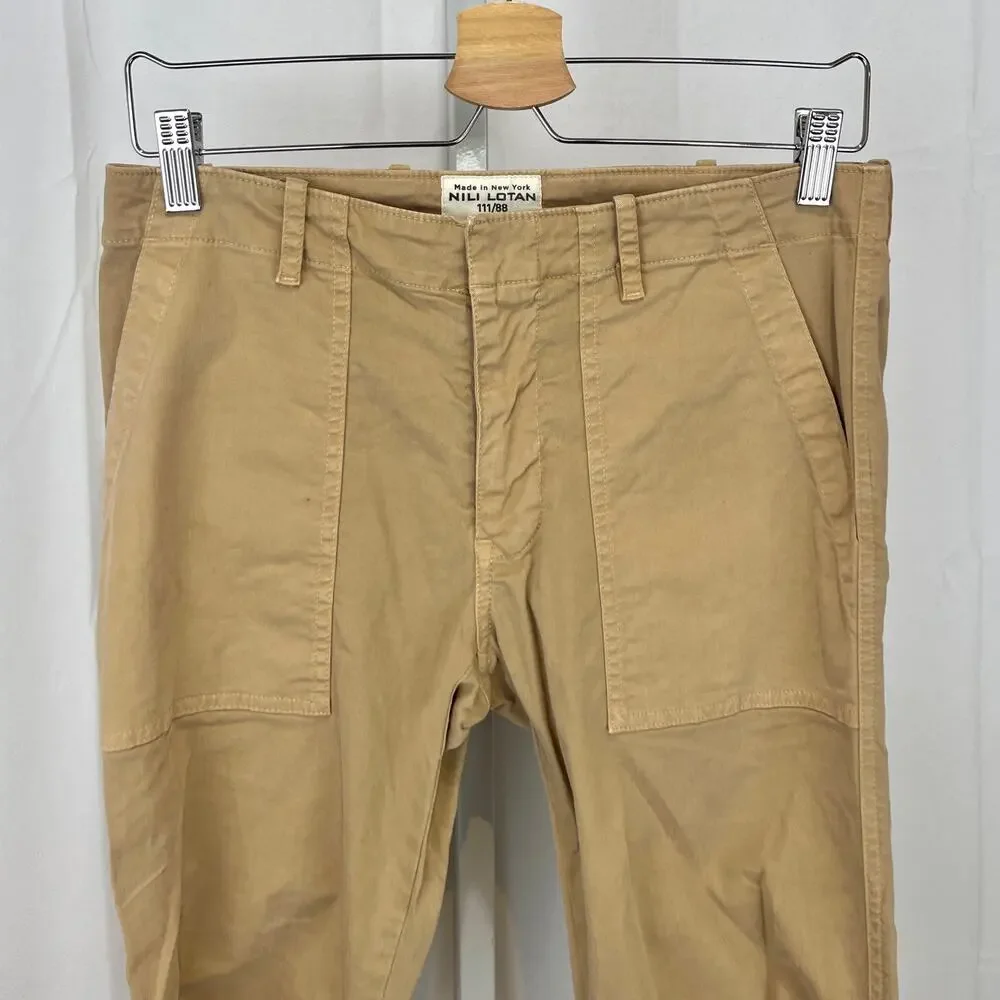 NILI LOTAN Cropped French Military Pants Zip Hem Utility Jogger Cotton Tan 4 - Picture 4 of 9